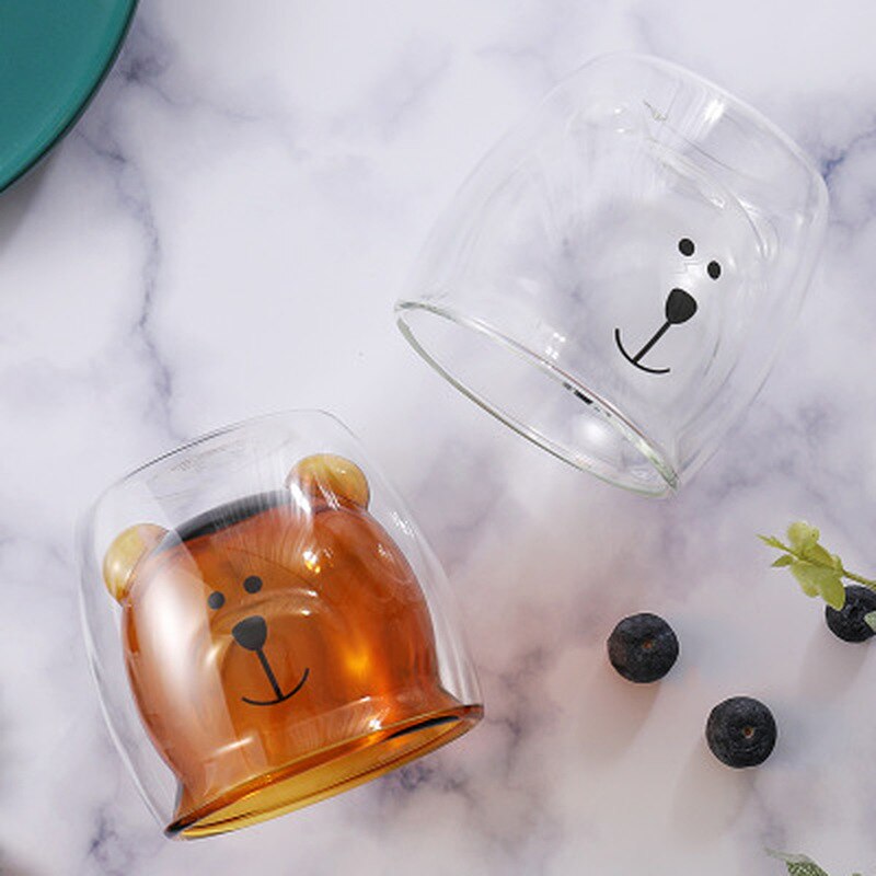 Tazas de Oso de Cristal con aislamiento de doble pared para niños y adultos, taza de café gruesa, 280ml