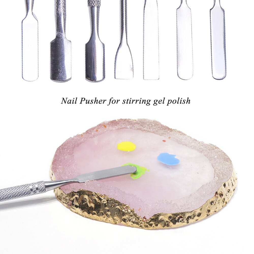 7 Types Stainless Cuticle Pusher Nail Art Stirring Polish Powder Blend Spatulas Tone Rods Manicure Remover Makeup Tools