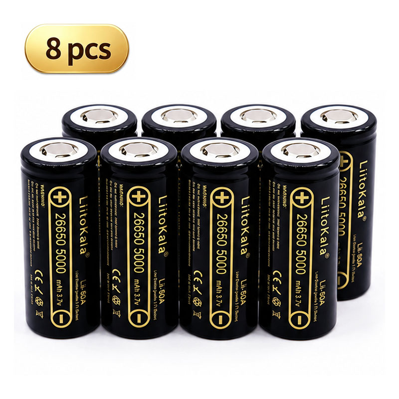 1-10pcs LiitoKala Lii-50A 26650 5000mAh High Capacity 3.7V Lithium Battery For Flashlight Li-ion Rechargeable Battery 26650-50A: Silver