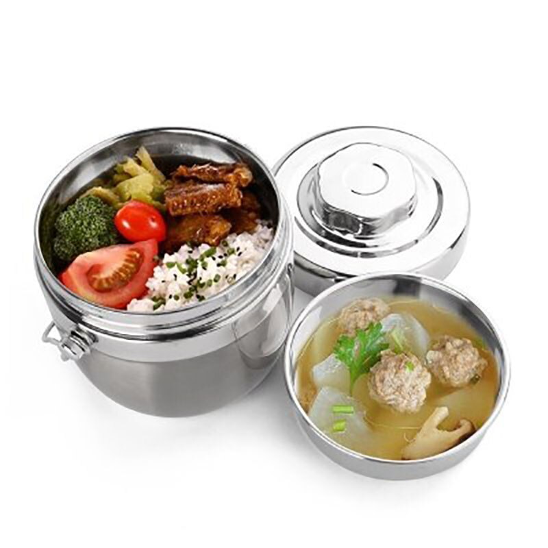ONEUP Portable Stainless Steel Insulated Lunch Box 2 Layer Bento Box Style Grid Insulated Bucket Soup Container