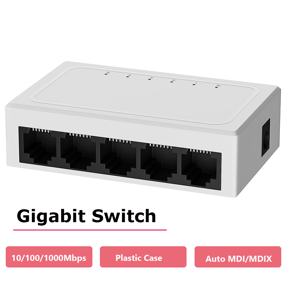 Switch gigabit de 5 portas, 5 portas, 1000mbps, mini caixa de plástico portátil, switch de rede, divisor ethernet, lan rj45, hub