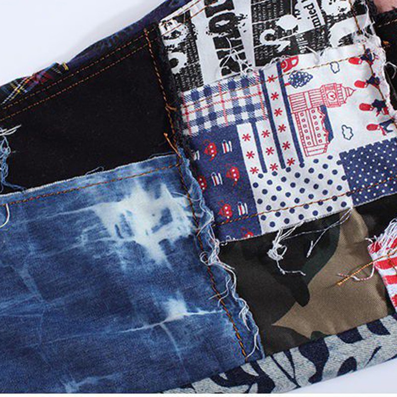 Sokotoo männer Patchwork verstärktes gerissen Denim Jeans Männlichen schlanke farbige Patch tasten fliegen gerade hosen