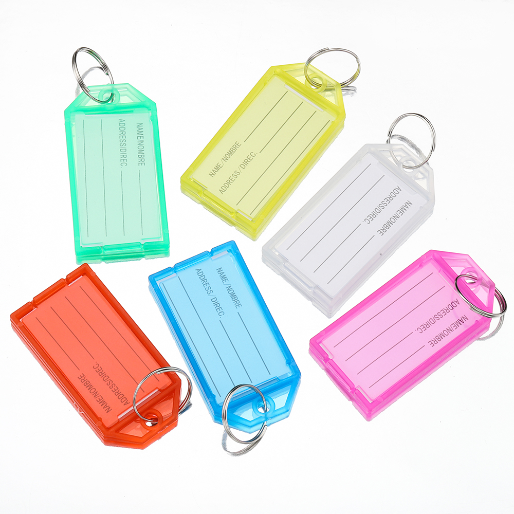 Porte-clés en plastique avec étiquette à rabat, fenêtre, bain, anneau fendu, porte-clés d'identification bricolage, bagage, sac à dos, voiture, prédire, 10 pièces: YELLOW
