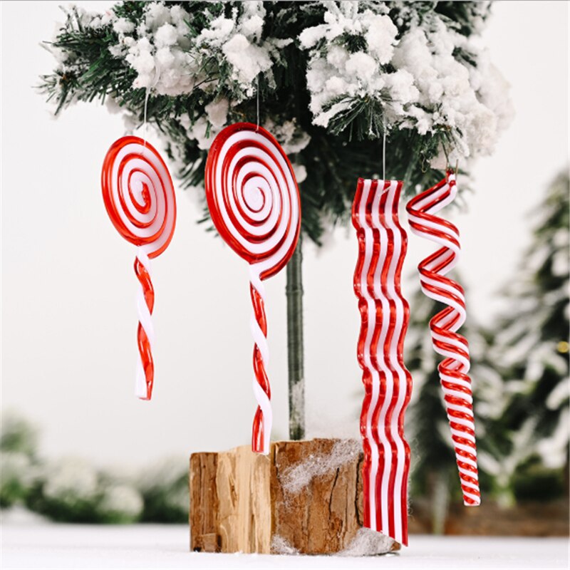 Christmas Decorations Red And White Candy Pendant Plastic Lollipop Hanging Simulated Candy Имитация конфет