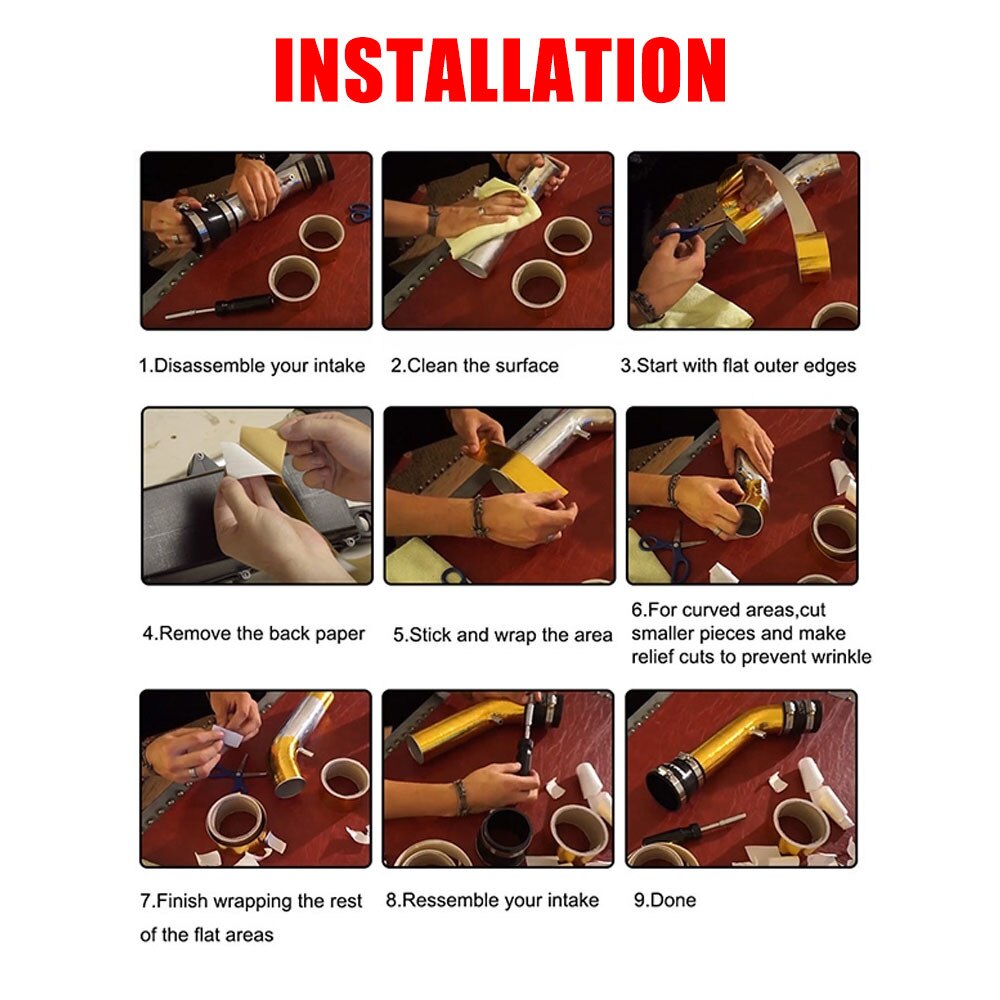 5mx5cm Fiberglass Heat Reflective Tape Gold High Temperature Heat and Sound Shield Wrap Tape Thermal Insulation Band Exhaust