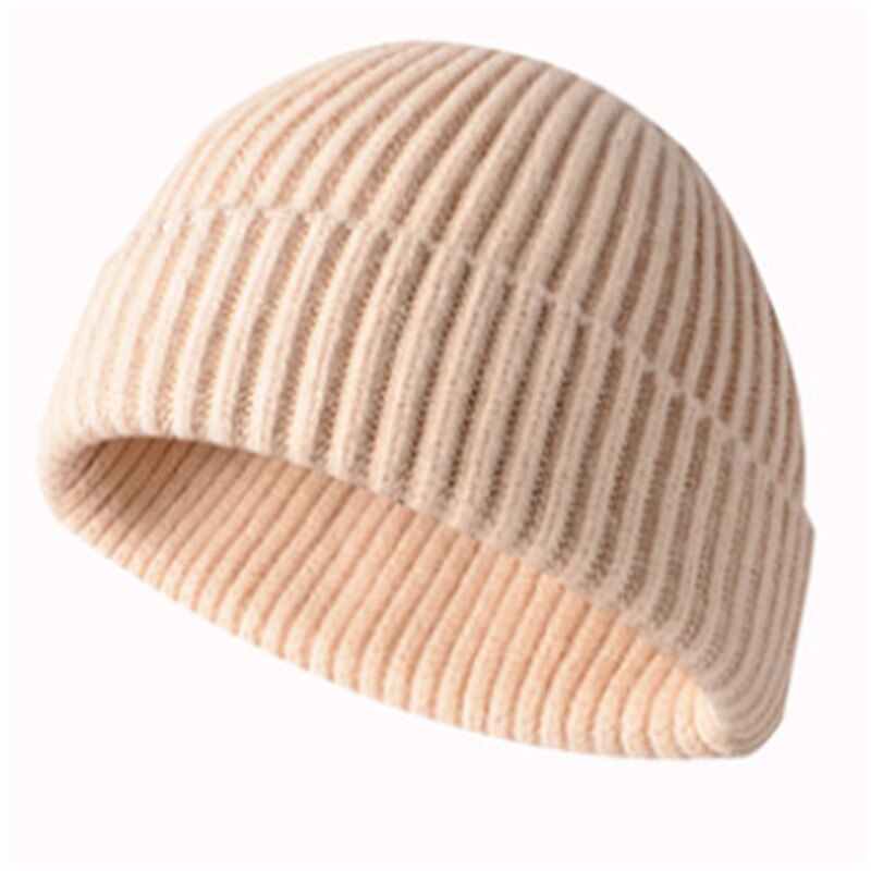 Mænd / kvinder vinterstrikket hat beanie skullcap sømand cap manchet brimless retro varm: Beige