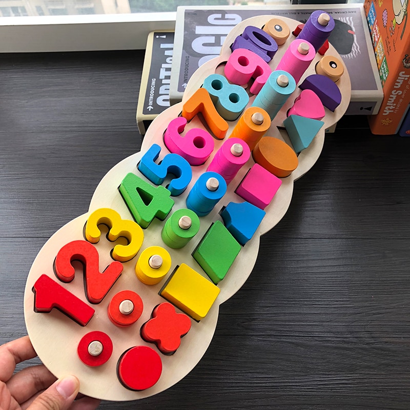 Juliana Children Wooden Toy Montessori Materials Learning Count Numbers Matching Digital Shape Match Early Education Toy