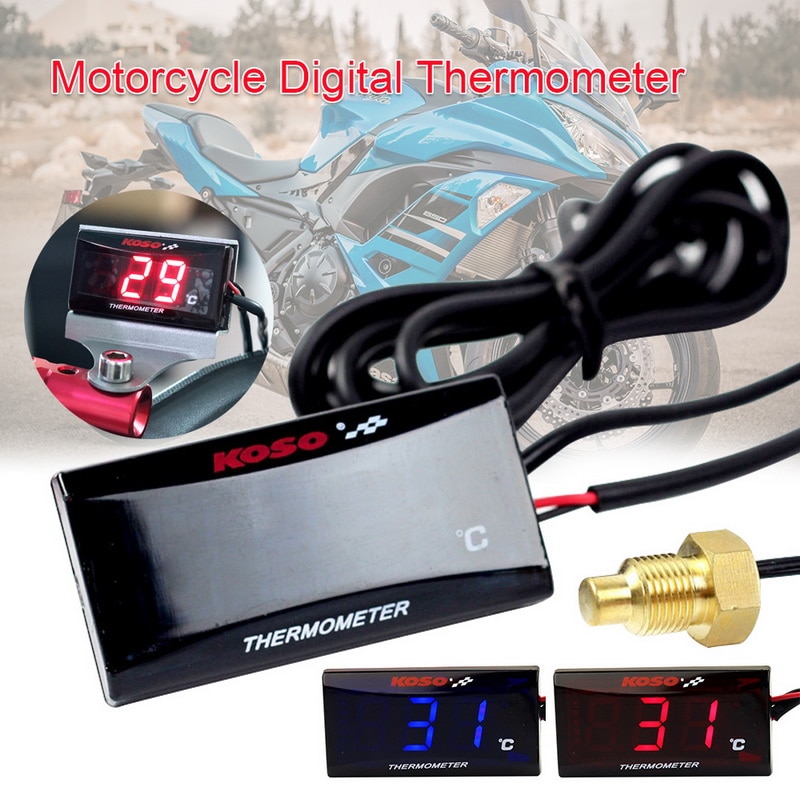 Motorcycle Digital Thermometer Water Temperature Meter with Backlight Display Motorcycles Thermometer Voltmeter Timer