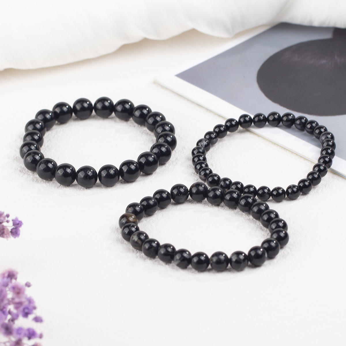 1 peça/turmalina preta natural feita à mão com contas 6mm-10mm pulseira de personalidade neutra presente de feriado para amigos