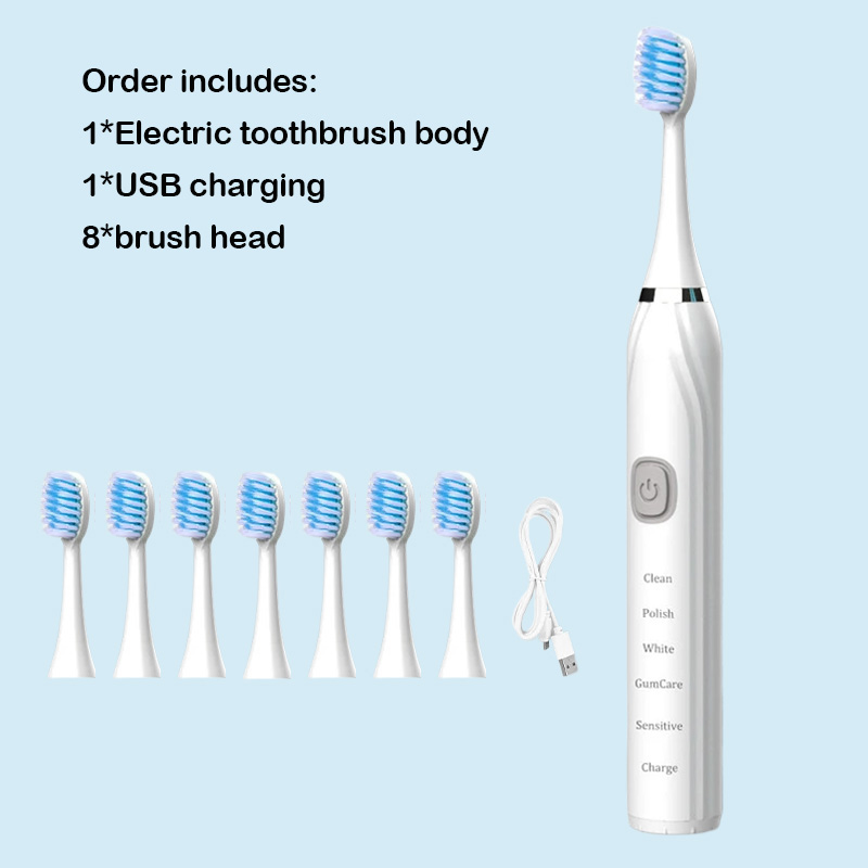 Cepillo de dientes eléctrico, vibrador ultrasónico, blanqueamiento dental, carga rápida por USB, cepillo de dientes sónico recargable, resistente al agua IPX7: YELLOW