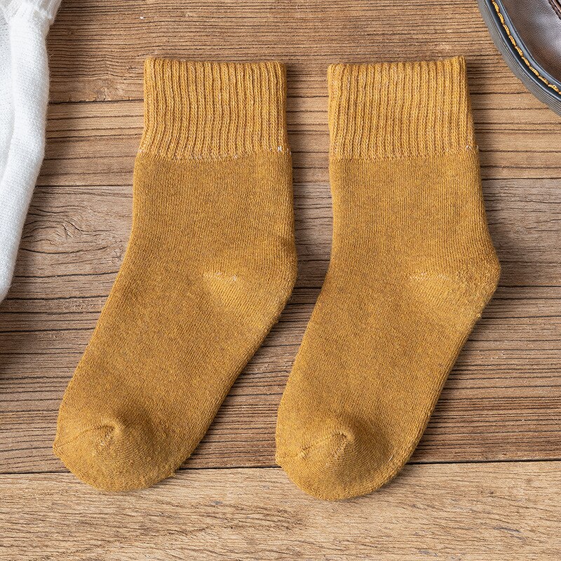 Winter warme damessokken effen kleur badstof dikke sokken dames 1 paar/verpakking: Geel