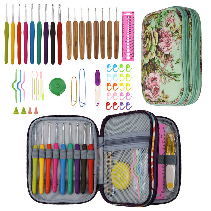 Juego de ganchos de ganchillo para tejer, herramienta de costura para uso doméstico para principiantes, manualidades DIY, marcadores de punto de ganchillo, herramientas de agujas, accesorios de tejido con bolsa