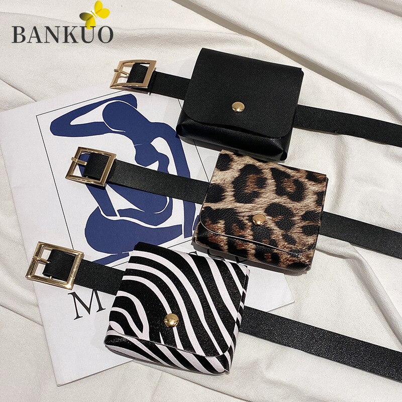 Bankuo Vrouwen Portemonnee Pu Leer Luipaard Zebra Patroon Bark Patroon Riem Tas Mode Fanny Taille Pack Mini Lipstick Zak c313