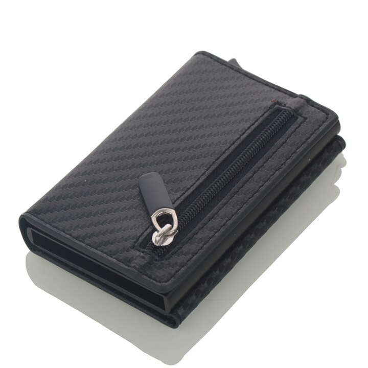 Cizicoco Credit Card Holder Aluminum Box Card Wallet RFID PU Leather Pop Up Card Case Magnet Carbon Fiber Coin Purse: Carbon fiber black