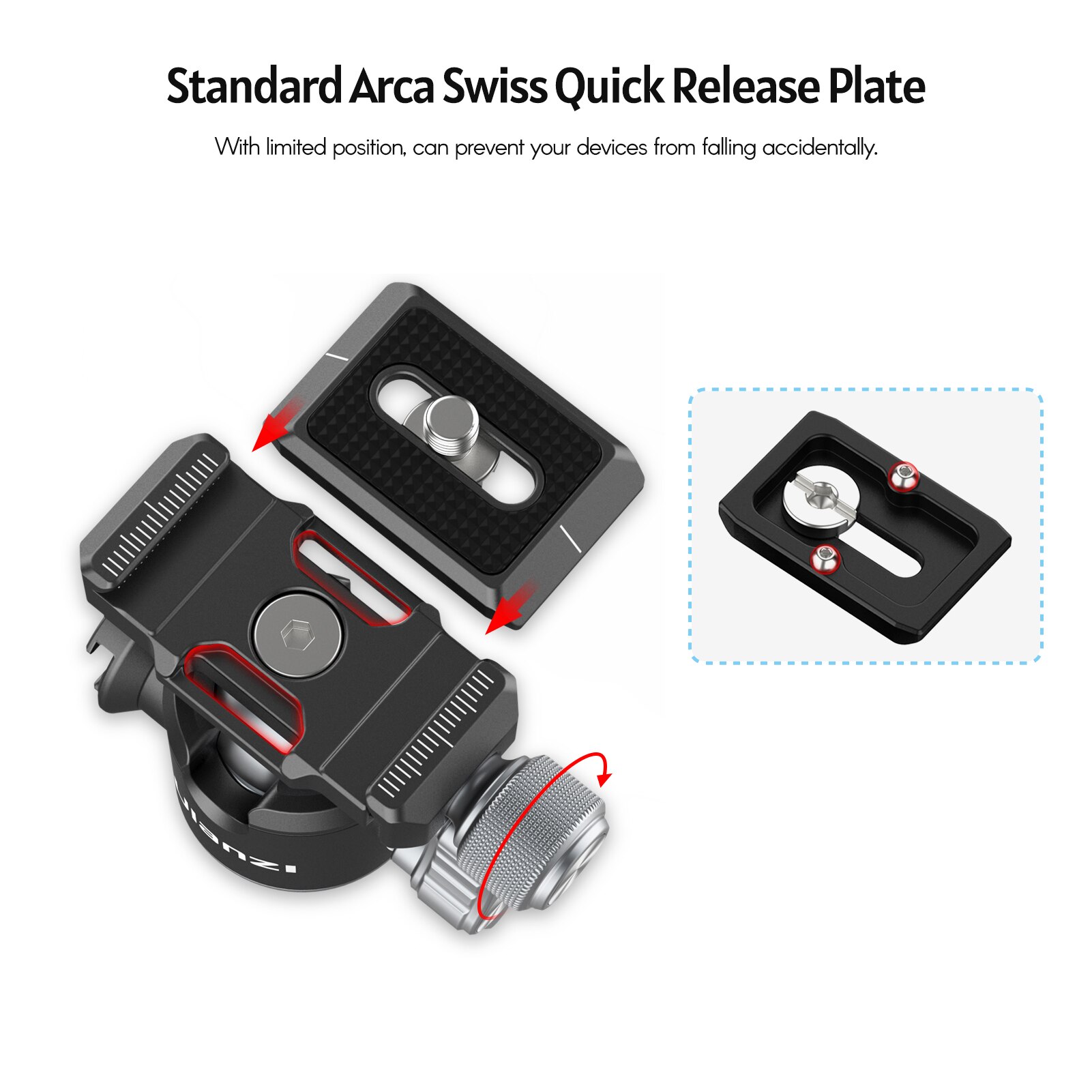 Ulanzi U-80L Arca Swiss Side Cold Shoe testa a sfera con Arca Swiss piastra a sgancio rapido 1/4 "supporti a vite per fotocamere DSLR ILDC