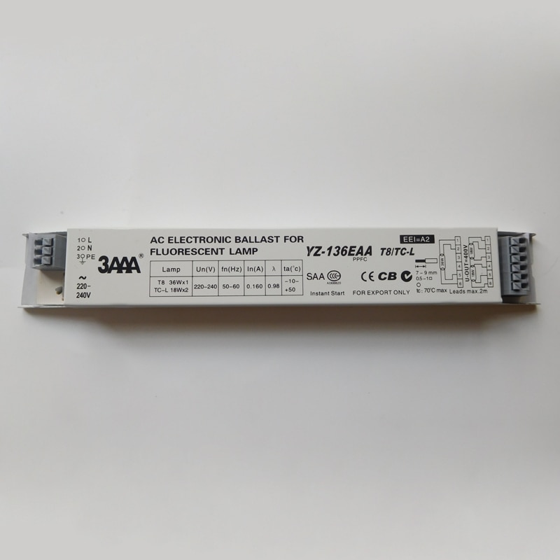 3 aaa yz -136 eaa pikakäynnistysloistelampun elektroninen liitäntälaite  t8/ tc: lle -l 36 x 1 x 2 18 x 2 lamppua  ac 220-240v ccc ce cb