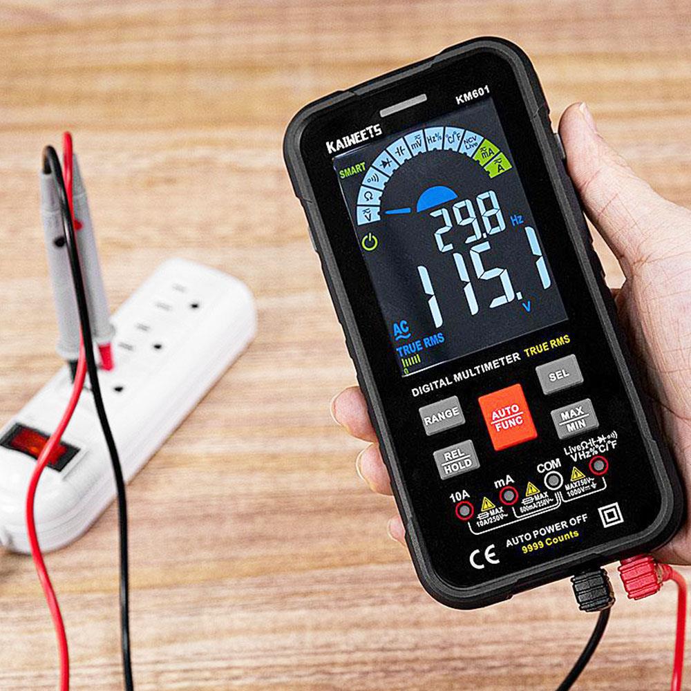 KAIWEETS KM601 Digital Multimeter 10000 Counts True-RMS Meter Smart Mode Manual Mode LED Lightning Jacks Auto-Lock