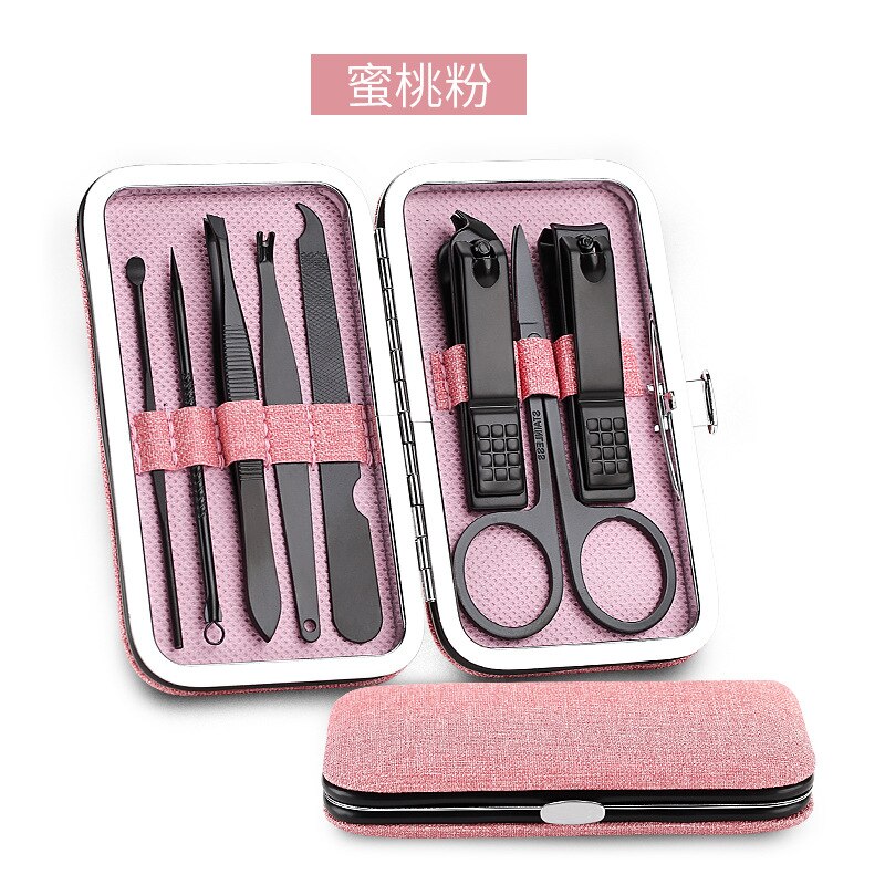 8 Piece Nail Manicure Set Suit Scissors Steel Stainless Pedicure Tool File Care Travel Hygiene Kit Nail Trimmer Cutter Tool Set: Pink
