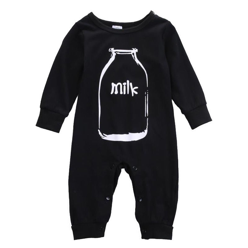 MILK Letter Newborn Kids Baby Boy Girl Long Sleeve Clothes Romper Jumpsuit Outfits: 6M