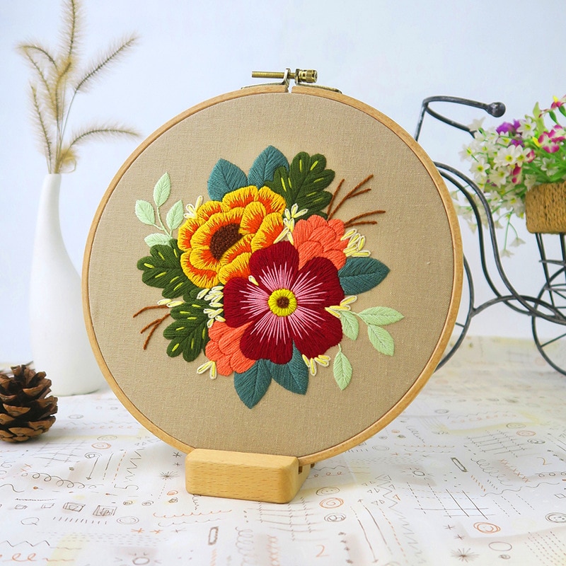 Broderi blomster materiale pakke gør det selv broderi kit til begyndere bambus bøjle håndlavet korssting syudstyr broderie