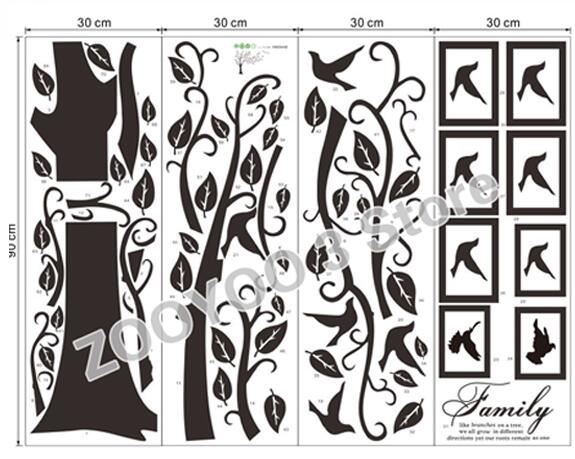 Marco de foto familiar pegatinas de pared de árbol de pájaros voladores decoraciones para el hogar sala de estar pósteres de decoración de dormitorio Etiqueta de pared de pvc: M094AB