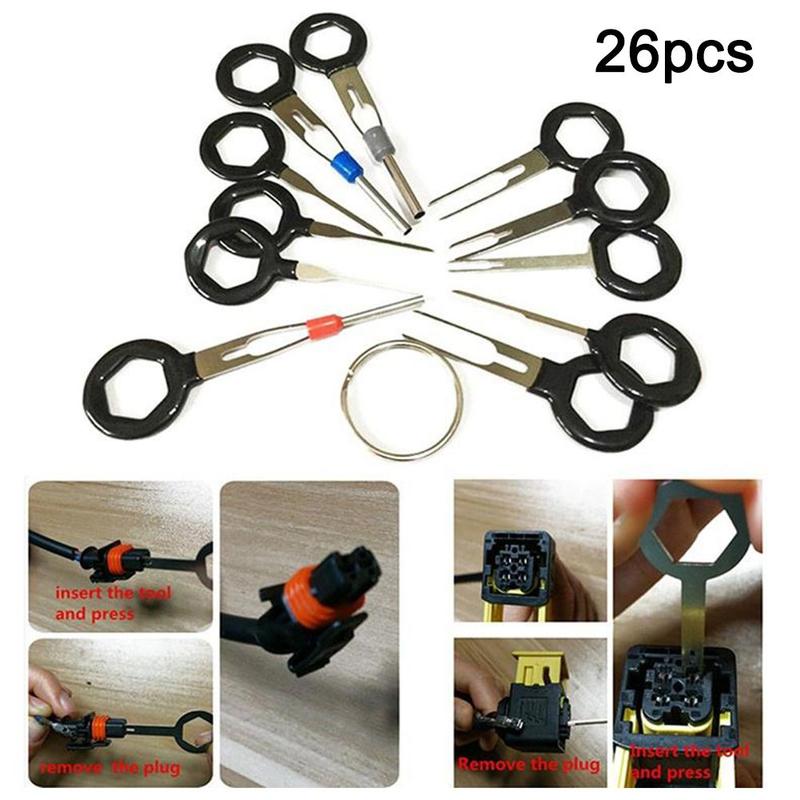 26pcs car plug terminal removal tool terminal pusher tool pick up harness terminal pin retract tool pin connector extractor