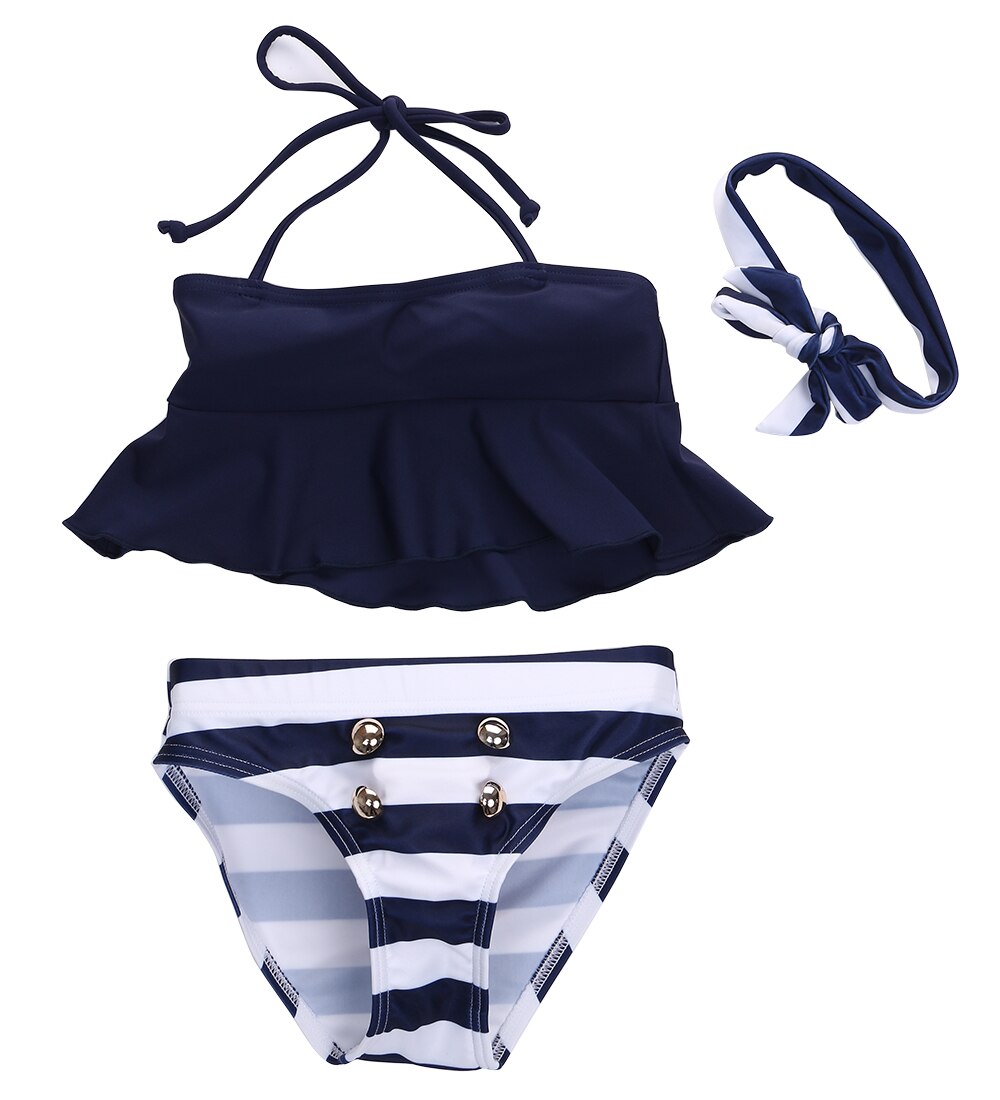 Badpakken voor meisjes, babymeisjes, bikiniset, marineblauw badpak, zwemkleding, zwempakset: 6-7 jaar oud