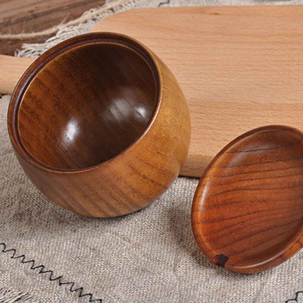 1 Set Wood Seasoning Salt Cans Pot Dish Suits The Kitchen Seasoning Box Salt Pepper Shakers Salt Pigs Wooden Sause Pot