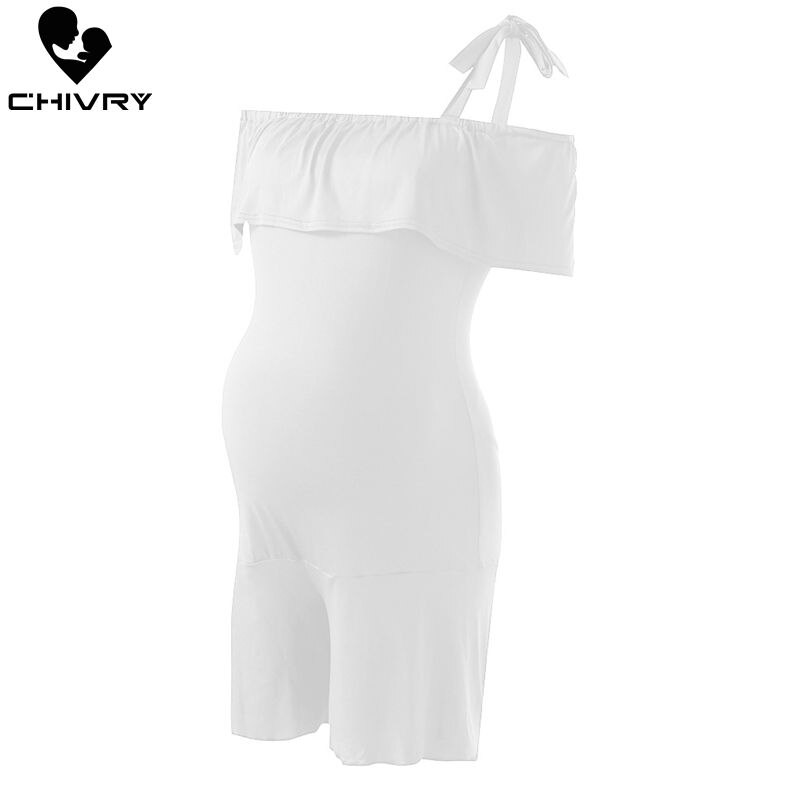 Summer Women Maternity Rompers Ruffles Slash Neck Pregnancy Jumpsuit Solid Pregnant Women Romper Playsuit