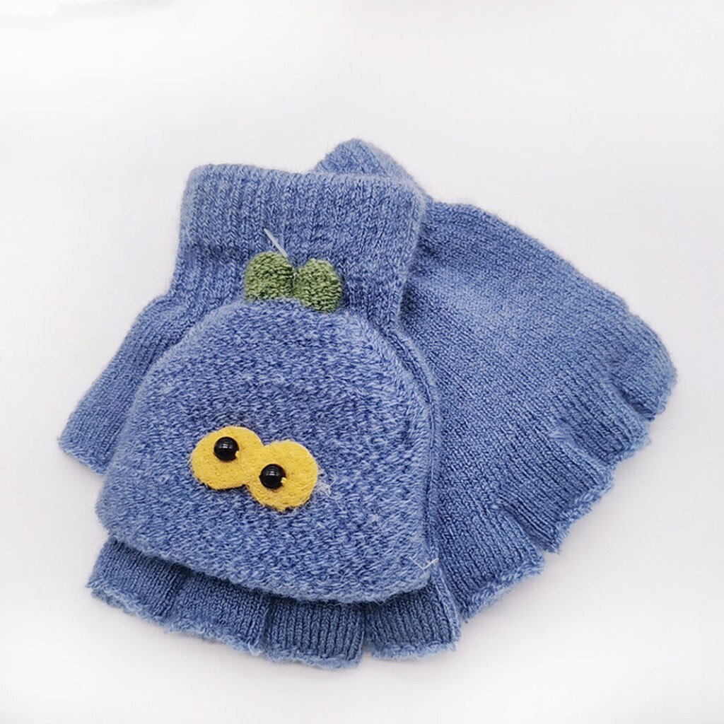 Children Kids Boys Girls Winter Cartoon Cat Patchwork Color Warm Knitted Gloves Kids Boy Girl Convenient Half-finger Gloves