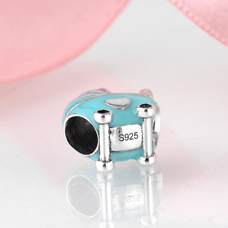 blue enamel Baby carriage 925 Sterling Silver fine Beads Fit Original JIUHAO Charm Bracelet Jewelry making