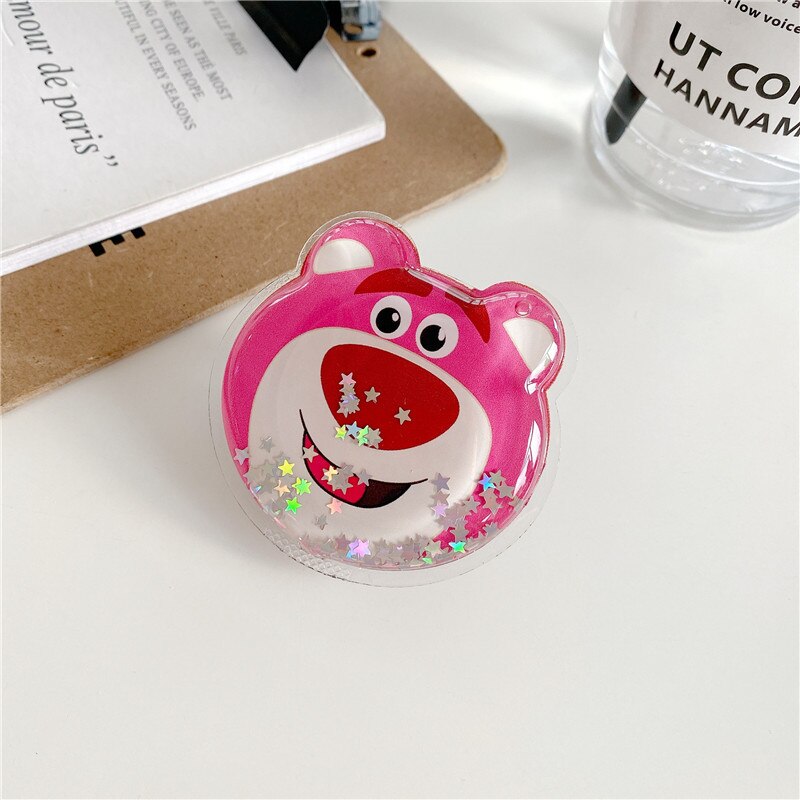 universal cute quicksand bear mobile phone grip telescopic mobile phone holder finger holder for all mobile phones: J