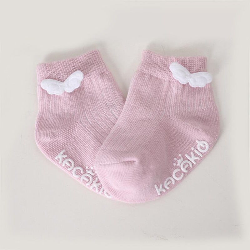 Bonito do bebê meias de algodão antiderrapante meias de bebê asas meninos meninas princesa usar crianças tripulação do vintage meias branco rosa azul aniversário diversão