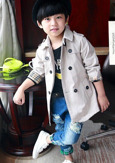 Boys Trench Coat Double-breasted Long Sleeve Outerwear Kids Windbreaker Children Trench Jacket Navy Blue 3-7Y: Beige / 6