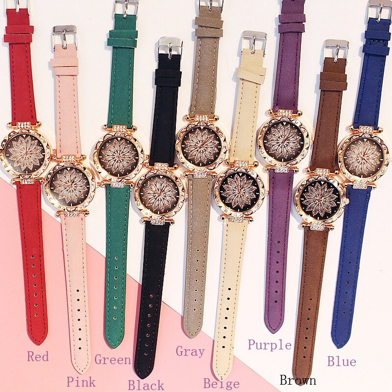 Luxury Women Watches Bracelet set Starry Sky Ladies Bracelet Watch Casual Leather Quartz Wristwatch Clock Relogio Feminino