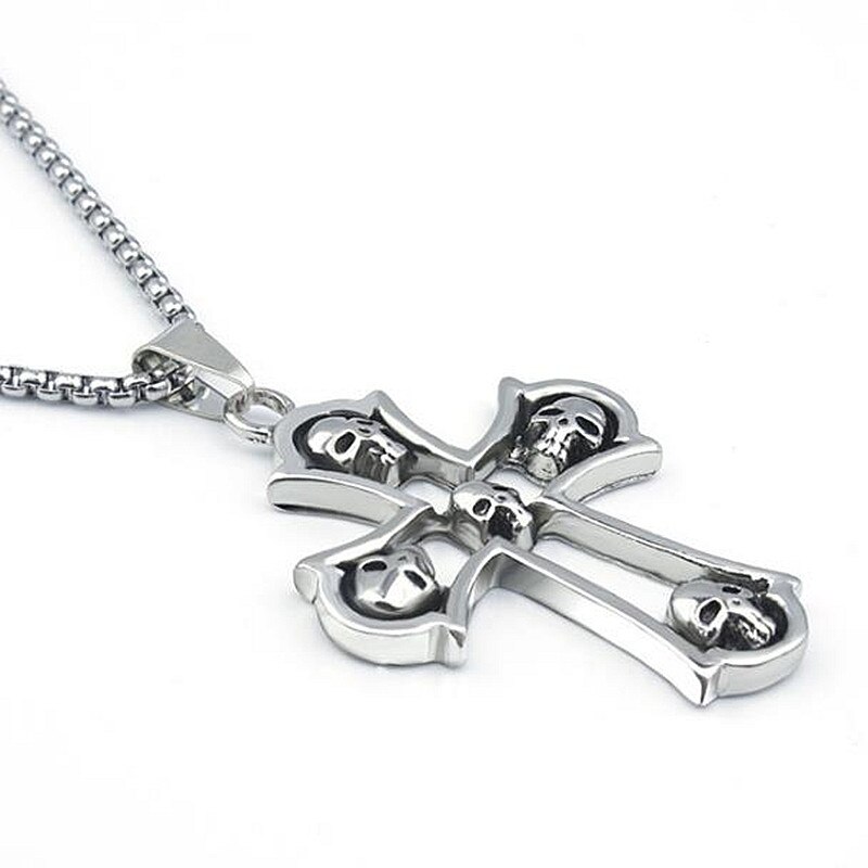 Hnsp Schedel Kruis Ketting Hanger Voor Mannen Goud Zilver Kleur Mannelijke Rvs Ketting Sieraden