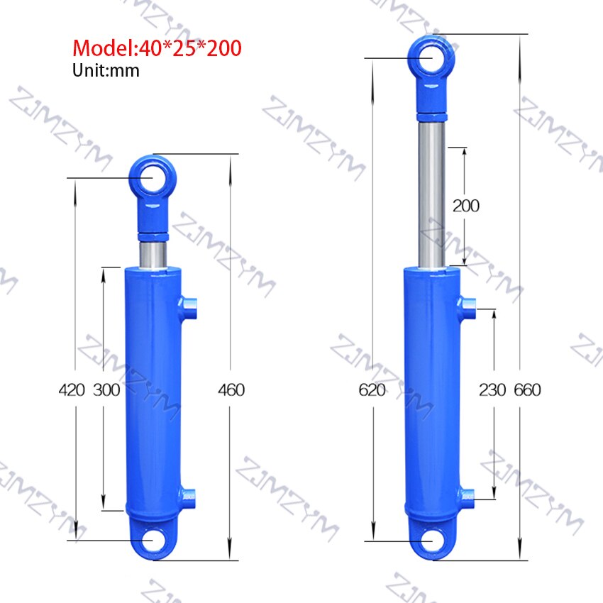 1pc 100-500mm rörelser hydrauloljecylinder kraftig dubbelriktad lyft liten vedklyv 2 tonnage hydraulcylinder: 200mm
