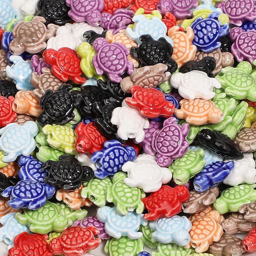 10 Uds. De cuentas coloridas mezcladas de tortuga marina, cuentas espaciadoras de cerámica esmaltadas florales, joyería para hacer DIY, collar, pendiente, pulsera, 19x15mm