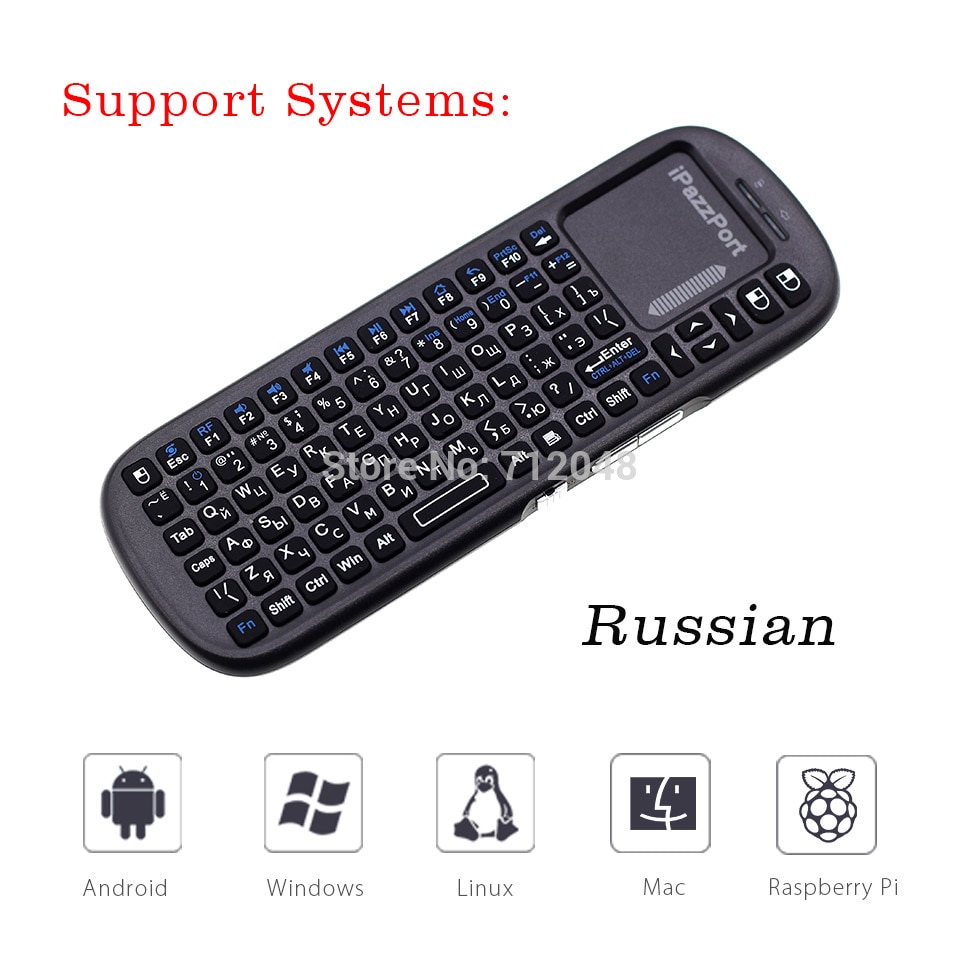 Original iPazzPort 19s Russian Keyboard 2.4G Mini Wireless Keyboard Air Mouse with Touchpad for Google Android TV Box, Mini PC,