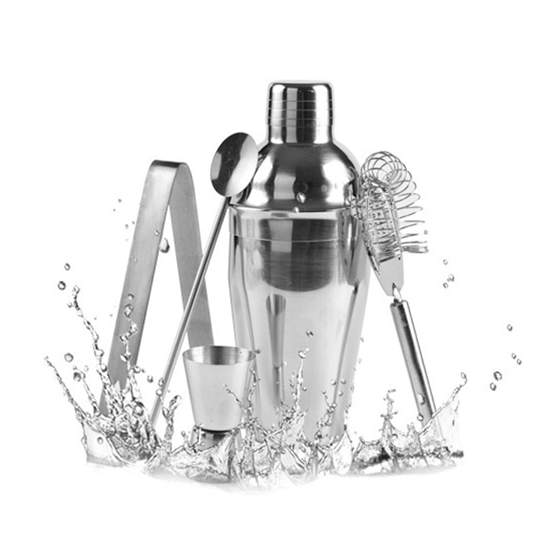 5 Stks/set Rvs Cocktail Shaker Mixer Starter Set Drinken Barman Browser Kit Bars Set Gereedschap Met Wijnrek Stand 750Ml