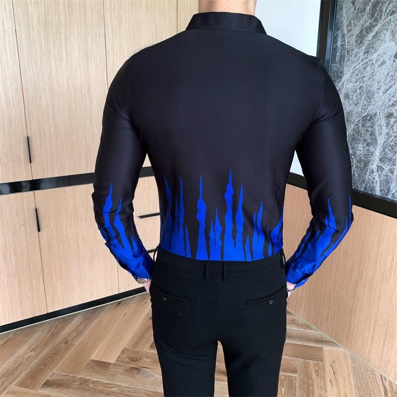 Britisk stil blomsterskjorte herremerke våren lange ermer herre kjole skjorter slim fit casual bluse homme 3xl- m