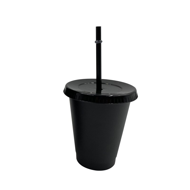 Plastic Stro Cup Multifunctionele Kerst Dag Stro Fles Outdoor Draagbare Leuke Waterfles Kantoor Drank Koffie Mok: S black