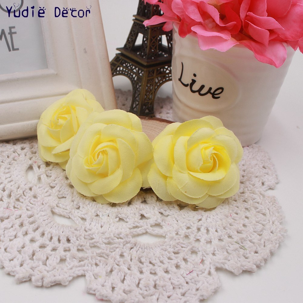 10 Stks 5 cm Zachte Zijde Mooie Rose Voor Bruiloft Thuis Kerst Decoratie Kunstmatige Fowers Craft DIY Hoeden Kleding Accessoires: YELLOW