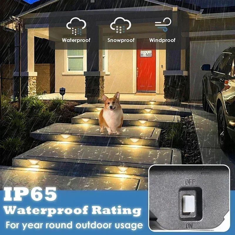 Solar Lights for Outdoors Stair Lamps Warm White LED Step Light, IP65 Waterproof Steps, Garden, Walkway, Stairs Path