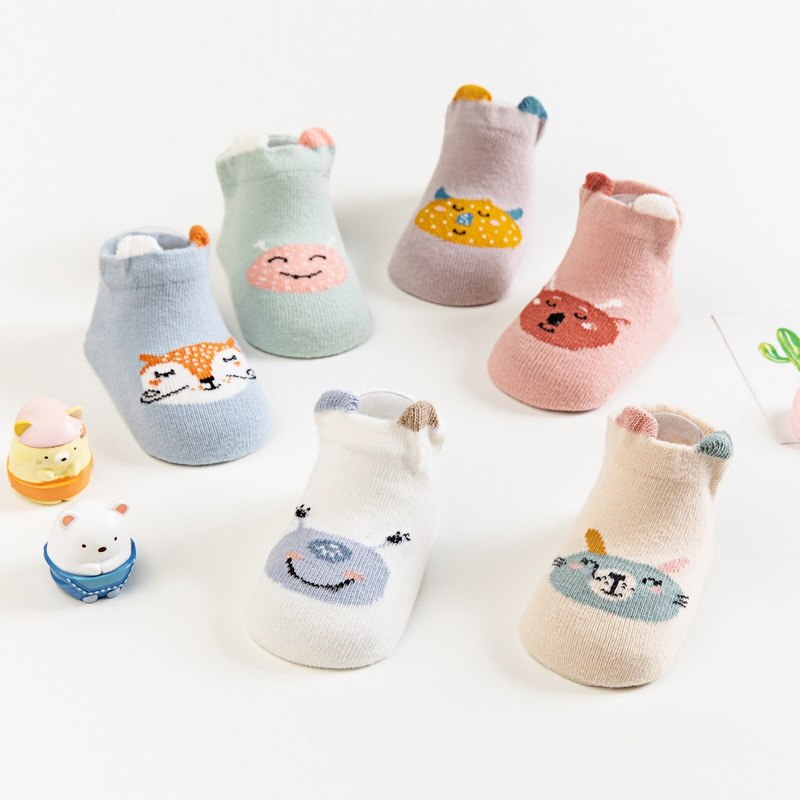 All Season Infant Baby Kid Boy Girl Cotton Short Socks Cute Cartoon Animals Pattern Comfortable Soft Soled Anti-slip Floor Socks