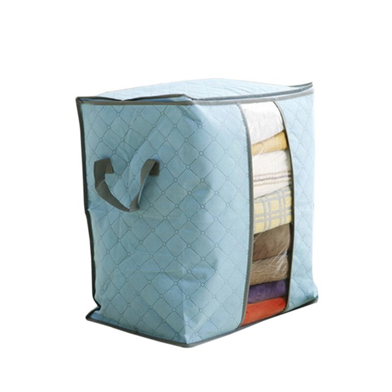 Bolsa de almacenamiento de edredón extragrande, bolsa de almacenamiento de ropa con asas, portátil, a prueba de polvo, no tejida, con cremallera, 60x42x36cm: 45x50x30cm Blue