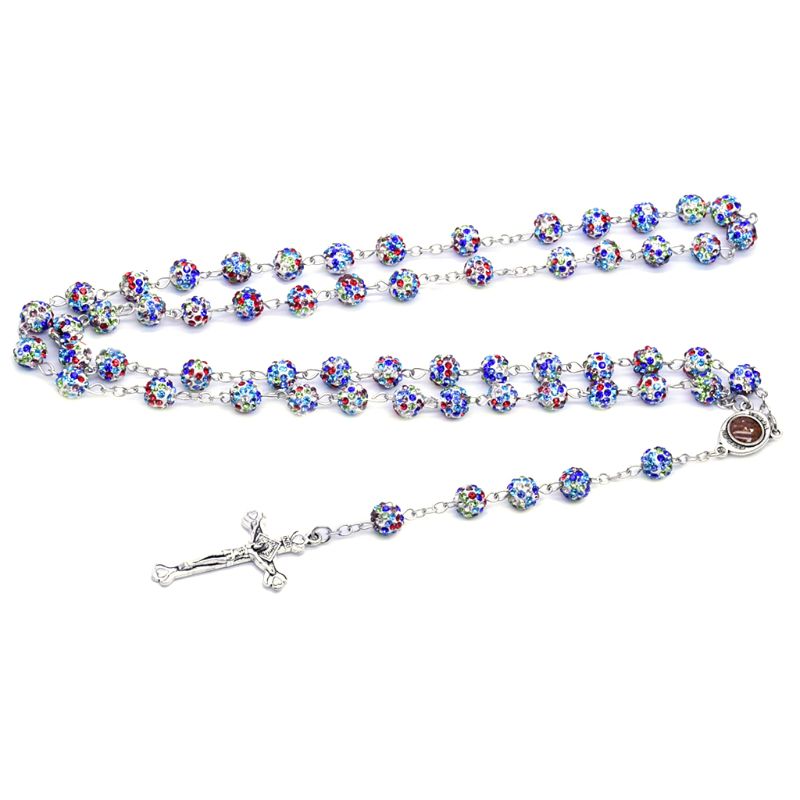 Crystal Cross Hanger Rozenkrans Kralen Collier Christelijke Religie Kleurrijke Sieraden Charm