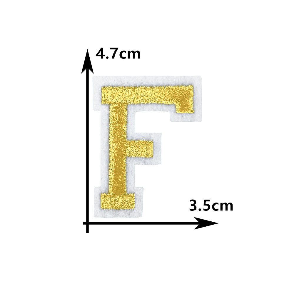 Parche bordado para planchar adhesivo termofusible con 26 letras doradas en inglés, parche decorativo para costura DIY para ropa