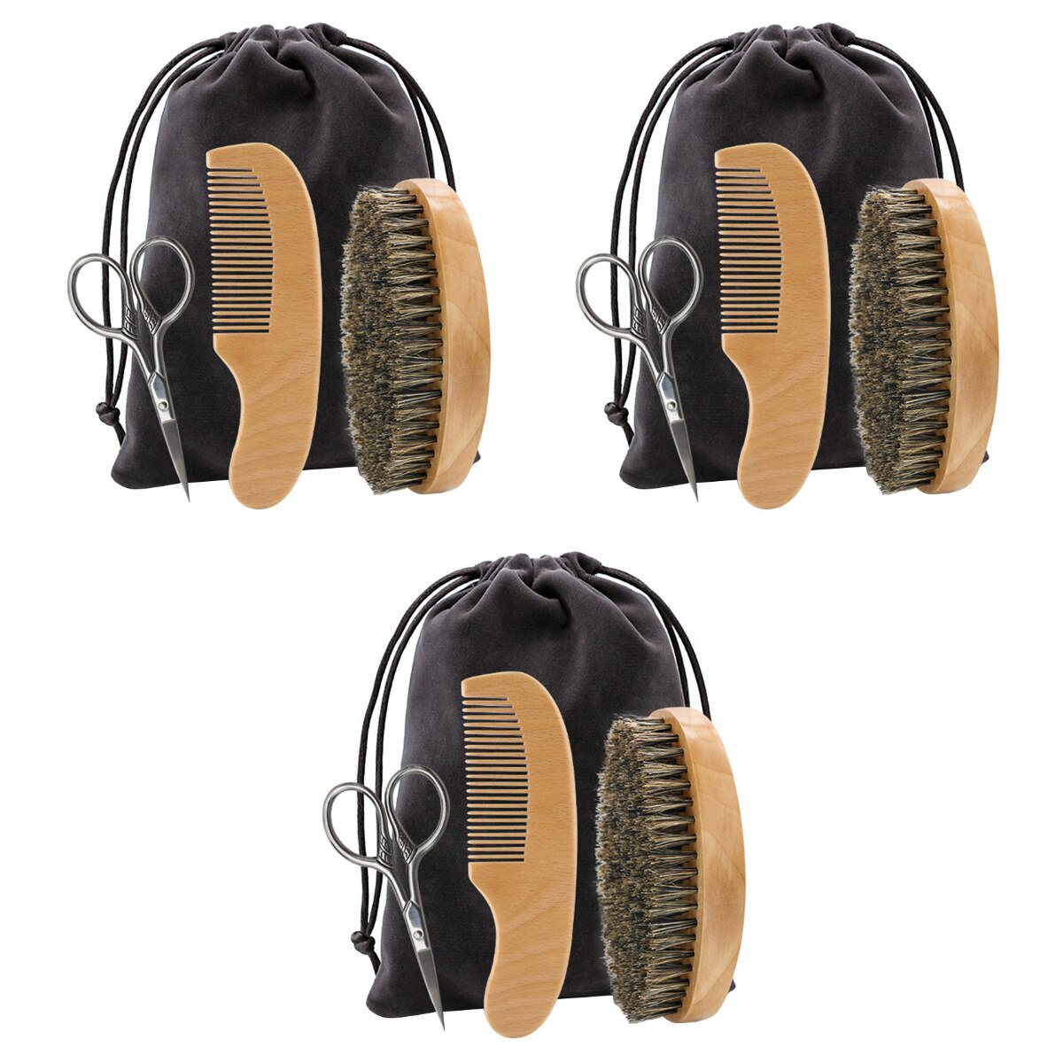 Kit d&#39;outils de rasage pour la barbe, 3 pièces, peigne, brosse, ciseaux
