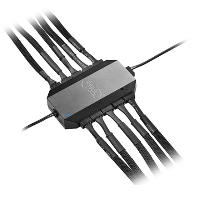 DEEPCOOL 1 to 10 4Pin PWM Cooling Fan Hub Splitter Cable,Powered By SATA Interface,with LED Indicator,Mounting Sticker